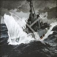 In Spray Pattern by Navy reservist Herbert C. Hahn, the Allen M. Sumner or Gearing class destroyer was escorting a carrier during the Korean War. Hahn had been called to active duty and was assigned to the USS Boxer (CV-12) where his spare-time sketches of ship activities caught the notice of senior officers. He requested and was assigned duty as a combat artist.